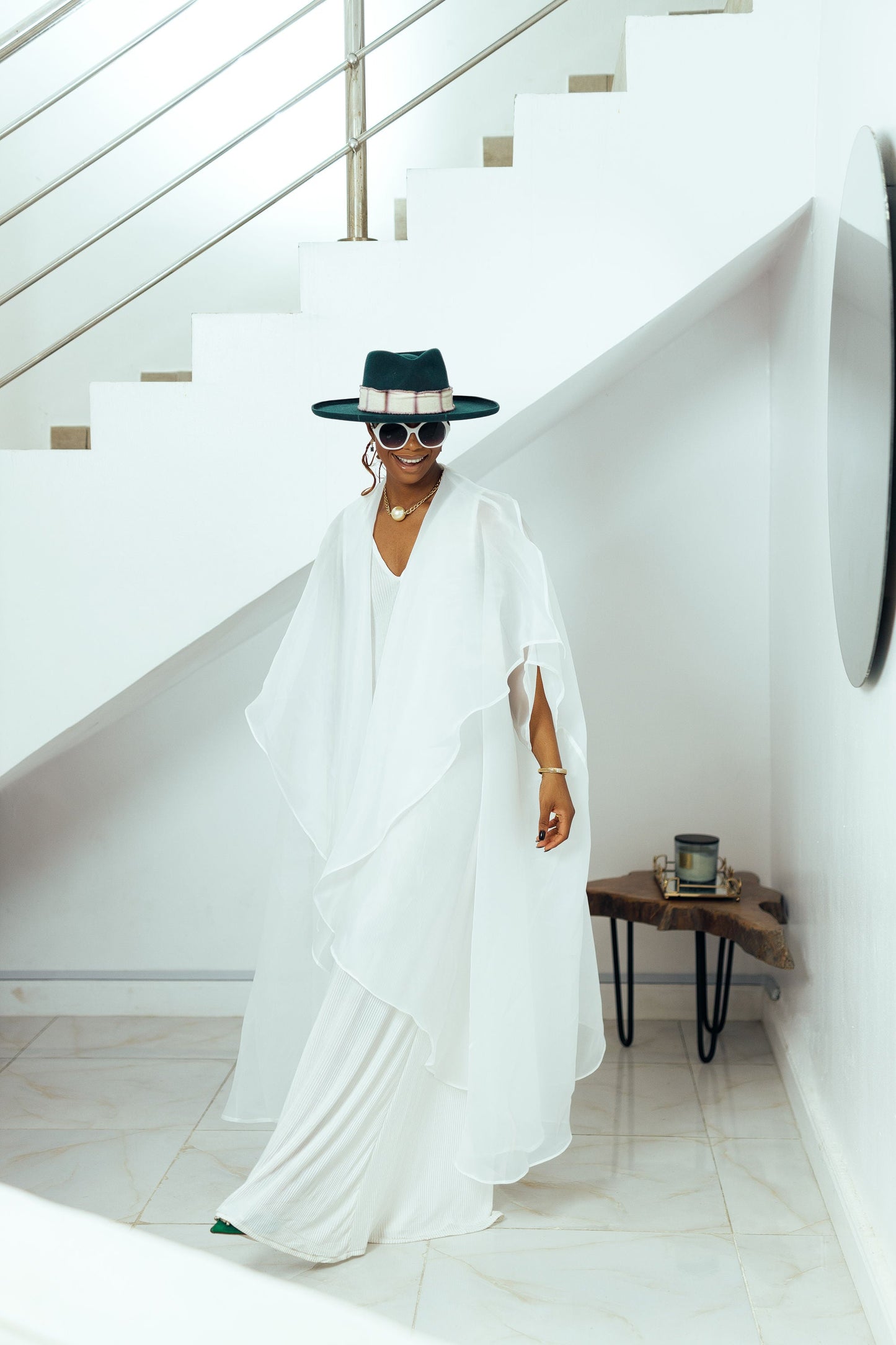 Saeeda Set in crisp white worn by a model.