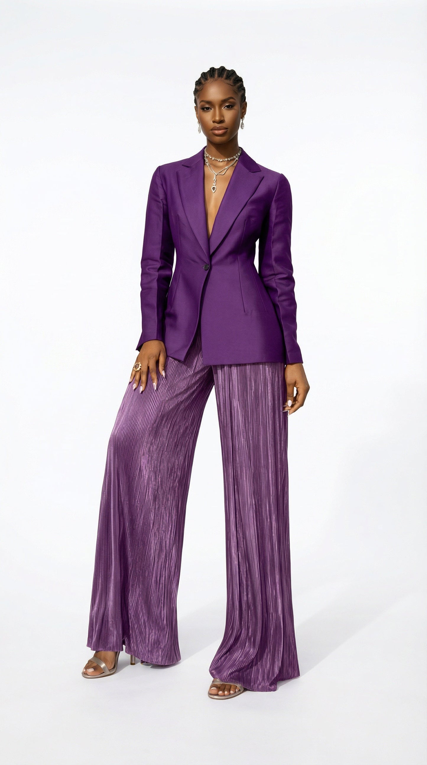 Nadia Set - Vintage Purple Mikado Blazer and Lavender Rose Plisse Pants