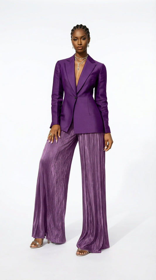 Nadia Set - Vintage Purple Mikado Blazer and Lavender Rose Plisse Pants