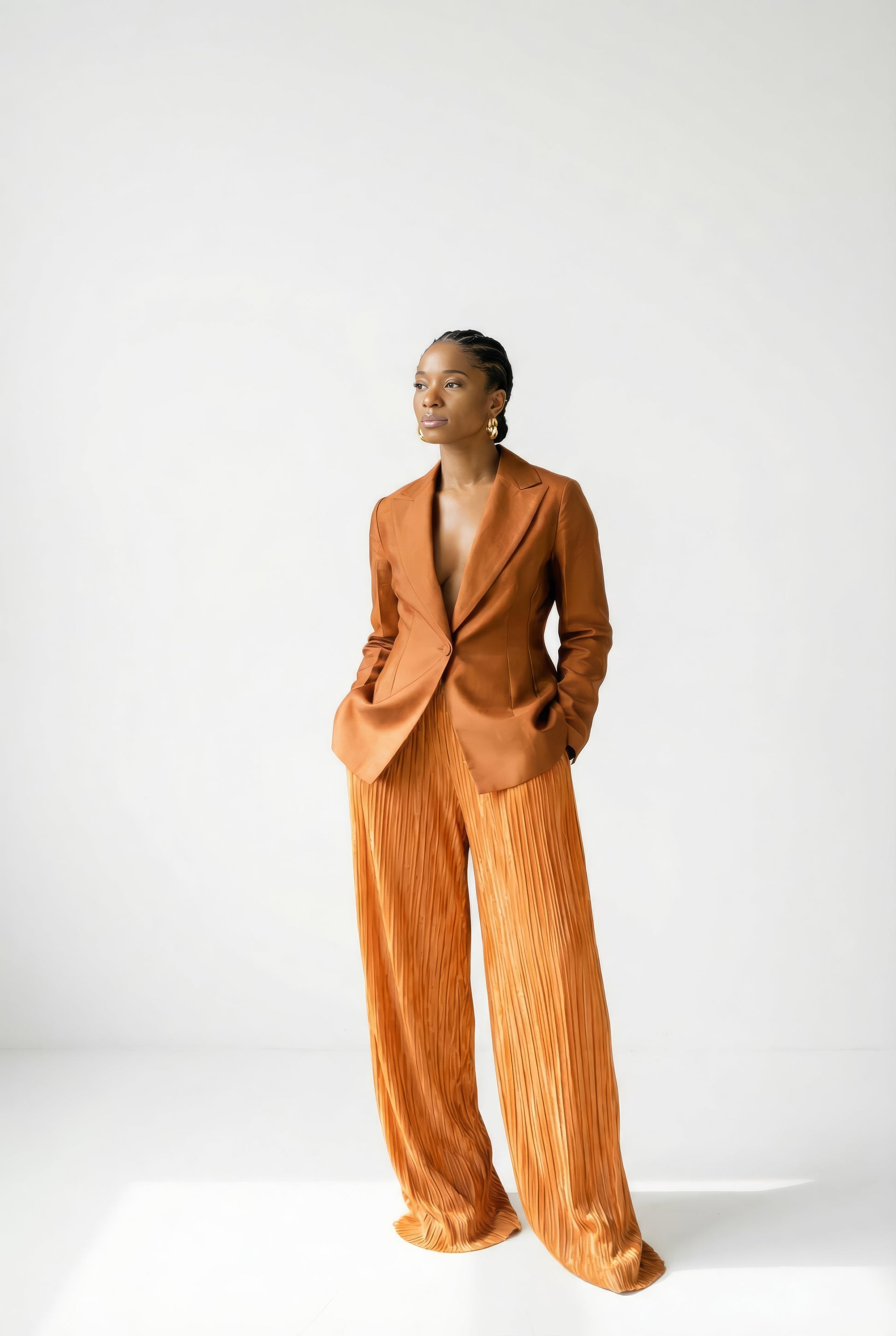 Nadia Set - Burnt orange Mikado Blazer and Plisse Pants