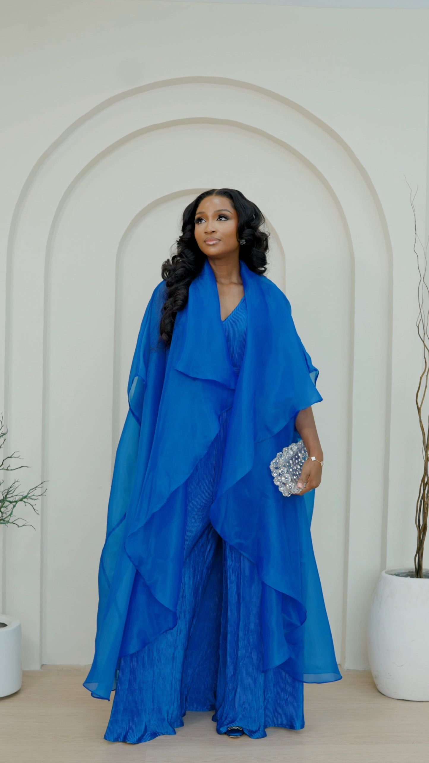 Saeeda Set in striking royal blue on a model